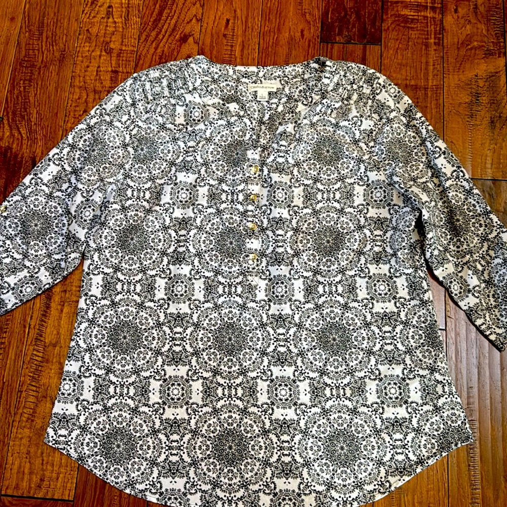 Croft & Barrow Women’s Blouse Size Large Black and White 3/4 sleeves - Picture 1 of 4